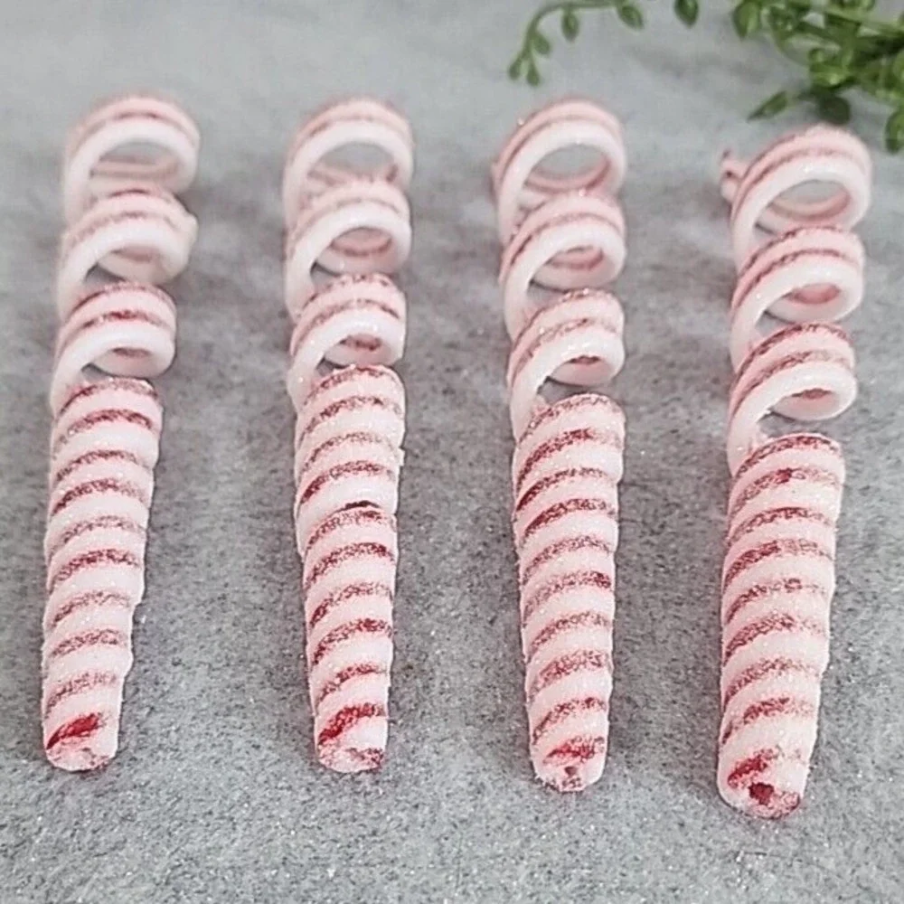 Red White Spiral Christmas Candy Ornaments Glitter 6.5